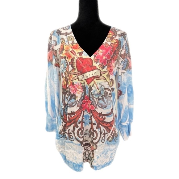 Y2K Tattoo Mesh Stretch Top XL Daniel Benjamin Boho Grunge Festival Alt - Picture 1 of 8